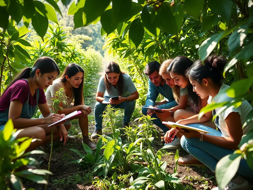 A photograph of participants engaged in a hands-on environmental workshop, learning about local flora and fauna along the Trieux River.